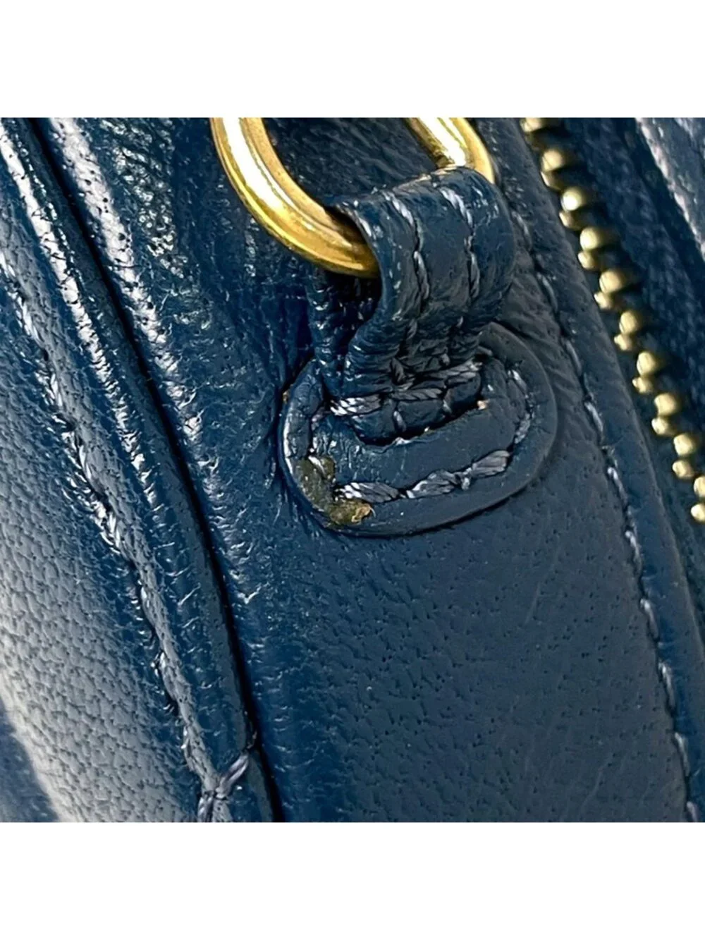 Chanel CC Logo Chain Shoulder Bag Quilted Round Leather Blue